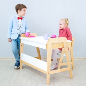 Комплект детской мебели уголок школьника 38 попугаев ( стол и стул «Kids»  комбо-белый, полки Домик белый, аква, мокко) растущий для роста 100-130 см, 3-10 лет в Невьянске - nevjansk.mebel-74.com | фото